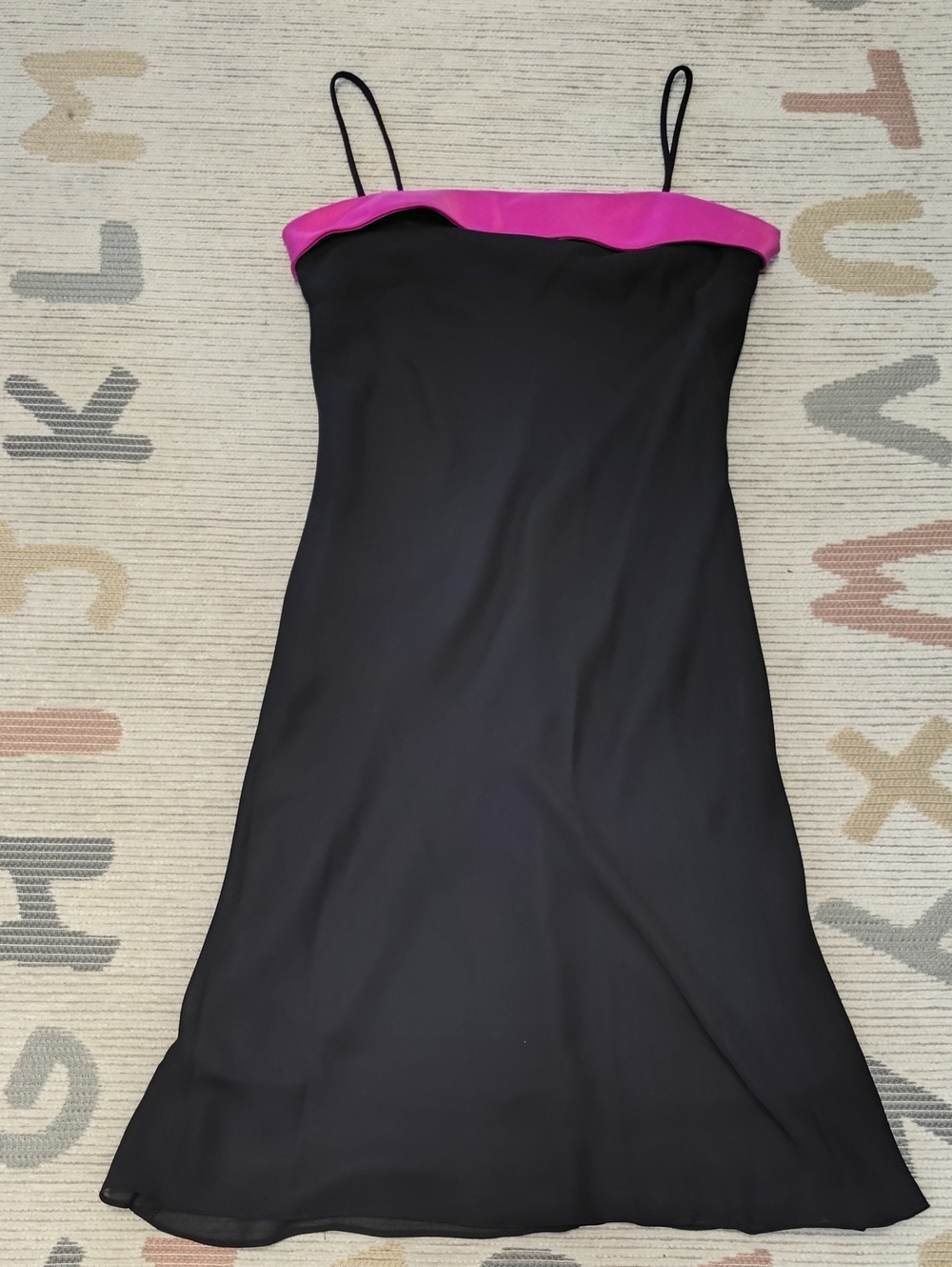 Vintage 90s Jump Apparel Black Hot Pink Trim Slip Dress Midi Formal 11/12